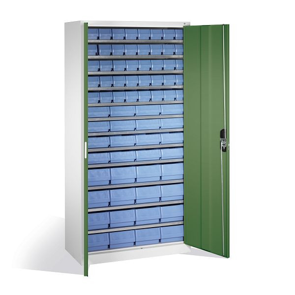 C+P Magazinschrank Serie 13, H1980xB1000xT420mm, Farbe: Lichtgrau / Resedagrün, Muldengriff, 133144-28 S10021