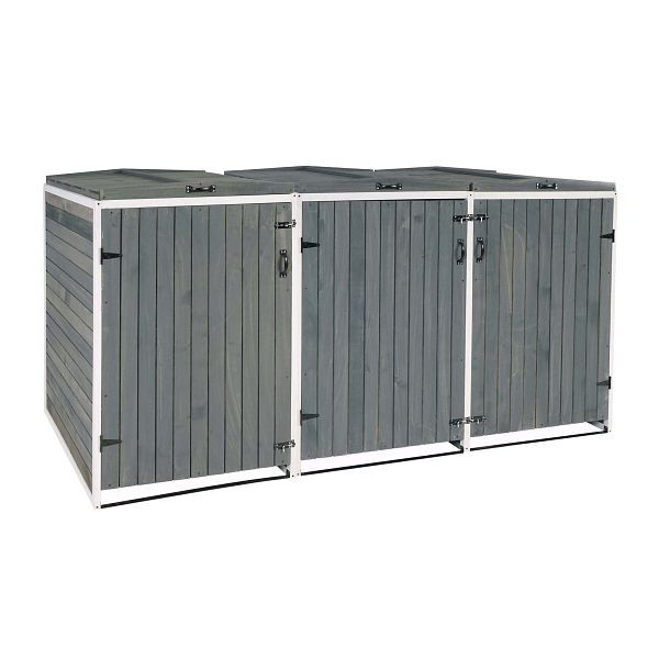 Mendler XL 3er-/6er-Mülltonnenverkleidung HWC-H74, Mülltonnenbox, erweiterbar 120x75x96 Holz, grau-weiß, 80478+80479+80477