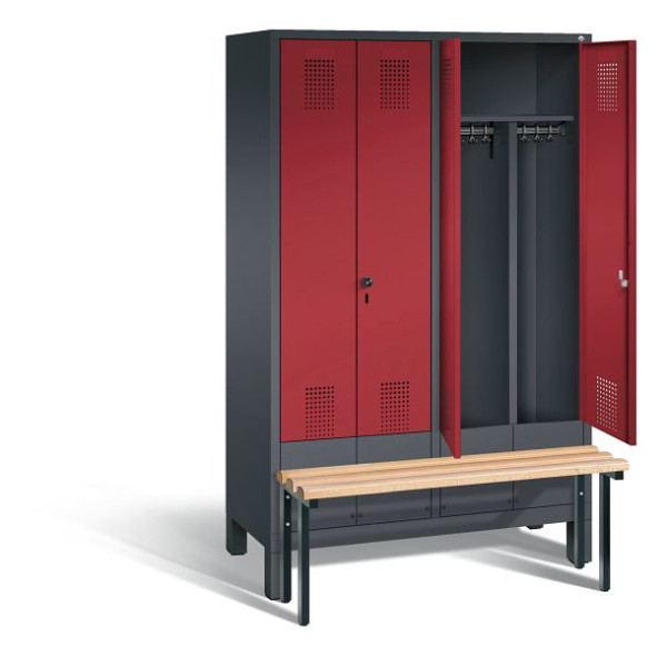 C+P Schwarz-Weiss-Spind Evolo, H1850xB1190xT815mm, Farbe: Schwarzgrau / Rubinrot, 48032-40 S10106