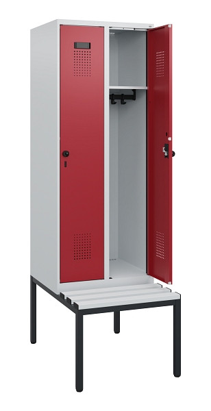 C+P Spind Evolo PLUS, 2 Abteile, 1950x600x815mm, 7035/3003, Drehriegel, Sitzfläche Kunststoff, Sitzbank, 0490505-20 S10058