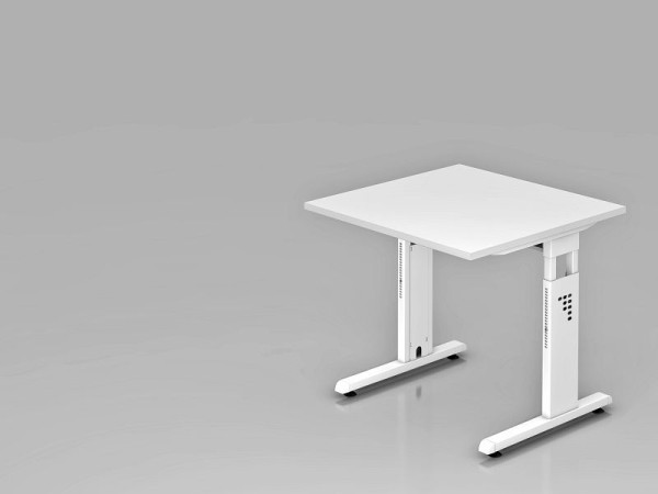 Hammerbacher Schreibtisch C-Fuß 80x80cm Weiß/Weiß, Arbeitshöhe 65-85 cm, VOS08/W/W