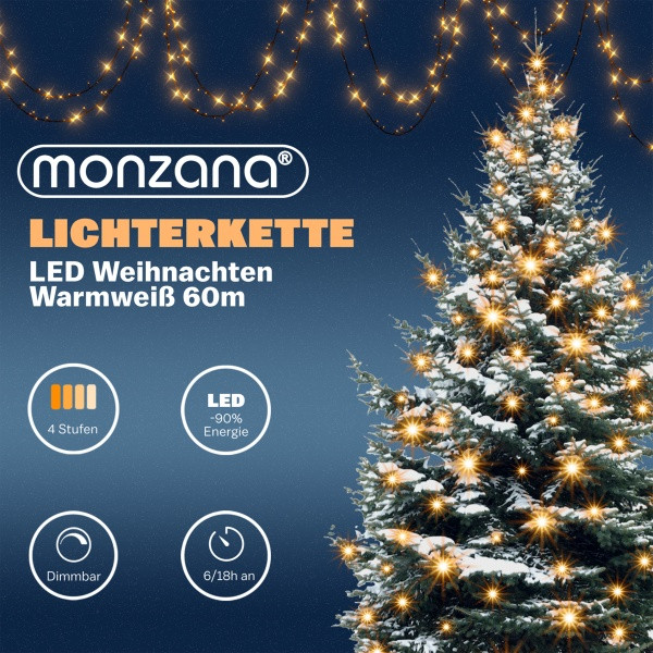 DEUBA Lichterkette "Weihnachten" mit Fernbedienung, 60 m, warmweiß, 109478