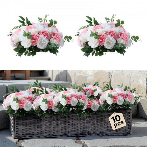 VEVOR Kunstblumen, VE: 10 Stück, 45,7 cm, Seidenrosen, Blumenkugeln, Tischdekoration, Hochzeiten, Rosenarrangements, rosa & weiß, ZSHQQXFSBS17NNCLH001V0