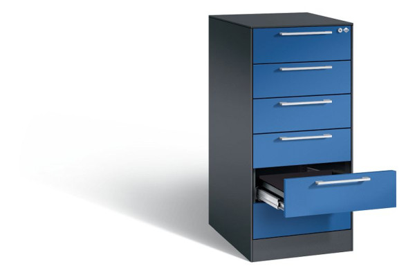 C+P Karteischrank Asisto, H1010xB440xT600mm, Farbe: Schwarzgrau / Enzianblau, Bügelgriff, 146245-622 S10005