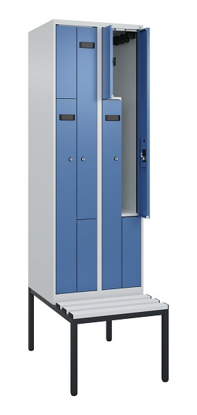 C+P Z-Spind Evolo PLUS, Bank, 4 Fächer, 2120x600x815mm, 7035/5023, Zylinderschloss, Sitzfläche Kunststoff, Sitzbank, 0490537-204 S10089