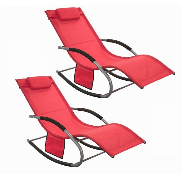 SoBuy Schaukelstuhl-Gartenset für 2 Personen Rot 147x63x85cm, Industriell, VE: 2 Stück, OGS28-Rx2