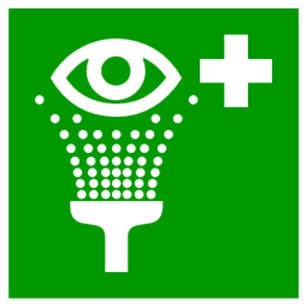 Schilder Klar Rettungszeichen Augenspüleinrichtung DIN EN ISO 7010, 150x150x1.5 mm Kunststoff langnachleuchtend, 2960/91