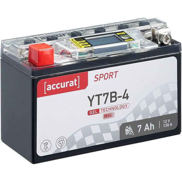Accurat Sport GEL LCD YT7B-4 Motorradbatterie 7Ah 12V 130A YT7B-BS, MBG-LCD-YT7B