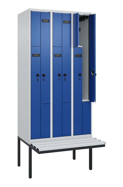 C+P Z-Spind Evolo PLUS, Bank, 6 Fächer, 2120x900x815mm, 7035/5010, Drehriegel, Material Sitzfläche Kunststoff, 0490437-306 S10060