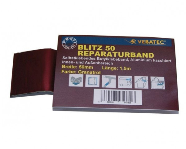 Vebatec Blitz Butyl Reparaturband Aluminium, Farbe: granatrot, 50mm x 1,5m, 147