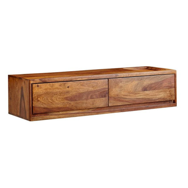 Wohnling Lowboard Hängend Sheesham Massivholz 108x25x34 cm TV-Schrank Braun, Design Fernsehtisch mit Stauraum, mit zwei Schubladen, WL6.568