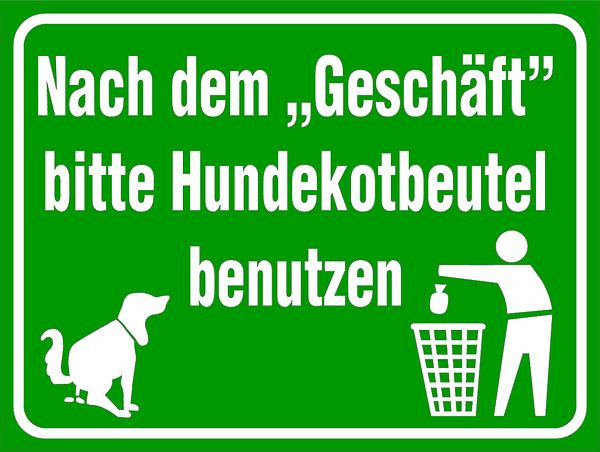Schilder Klar Grundstücksbeschilderung Bitte Hundekotbeutel benutzen, 400x300x0.6 mm Aluminium geprägt, 248/52