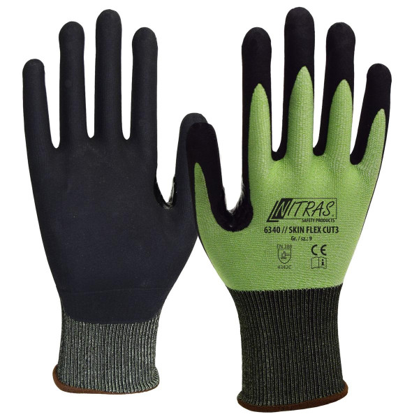 NITRAS SKIN FLEX CUT3, Schnittschutzhandschuhe, grün, Spezialbeschichtung, Größe: 6, VE: 100 Paar, 6340-6