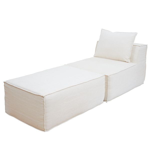 Mendler Chaiselongue/Zubehör für Sofa HWC-O54, Sessel Ottomane Recamiere, Stoff/Textil (300g/m²) 63x75x194cm, creme, 153402+153403