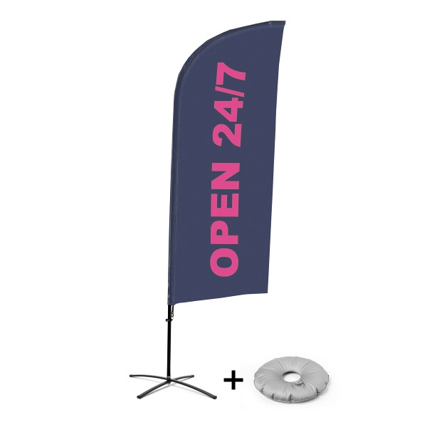 Showdown Displays Beachflag Alu Wind Komplett-Set 24/7 Geöffnet Englisch Kreuzständer, BFAW310-CB30-WB-I129
