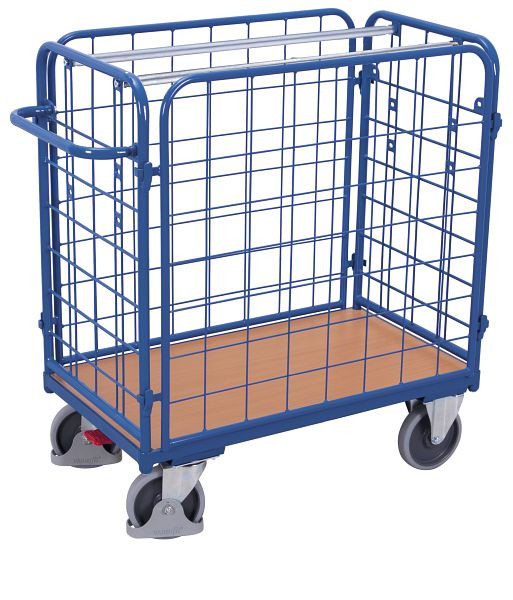VARIOfit Paket-Vierwandwagen niedrig, Ladefläche: 850 x 500 mm, RAL 5010 enzianblau, sw-500.420