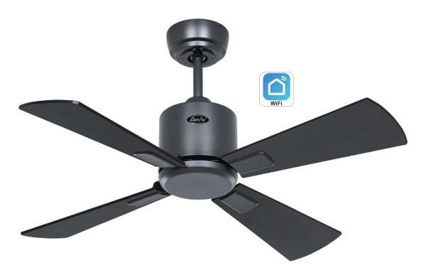CasaFan Deckenventilator Eco Neo III 92 Lack basaltgrau-Massivholz Lack schwarz/Teak WiFi, 952011W