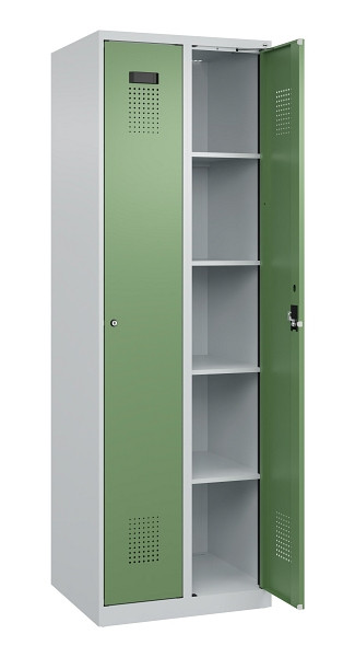 C+P Wäsche-Spind Evolo PLUS, 2 Abteile, 1850x600x500mm, 7035/6011, Verschluss Zylinderschloss, Ablageböden 8, 049000-20B S10037