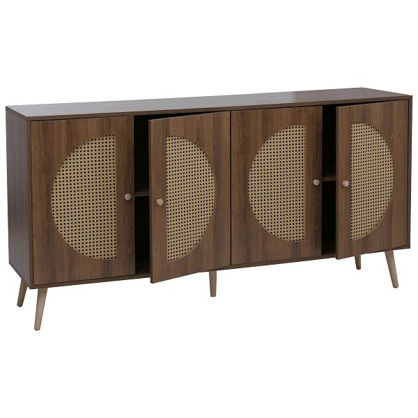 Mendler Sideboard HWC-P49, Schrank Kommode mit Türen Anrichte Staufächer, Poly-Rattanfront MDF Melamin 80x160x40cm, braun, 139893+139894