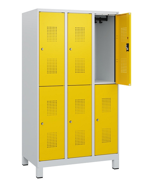 C+P Doppelstöckiger Spind Evolo PLUS, Füße, 6 Fächer, 1630x900x500mm, 7035/1023, Zylinderschloss, 0493105-30 S10020
