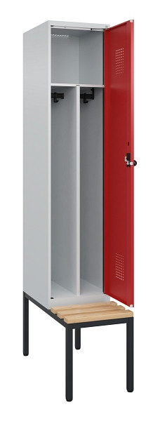 C+P Spind Evolo PLUS, 1 Abteile, 2120x400x815mm, 7035/3000, Haken 4, Drehriegel, Sitzfläche Buche-Hartholz, Sitzbank, Trennwand, 0490507-12F S10003
