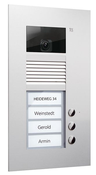 TCS Video Außenstation Serie AVU mit 3 Klingeltasten (rechtsbündig), 1-spaltig, UP silber, AVU14030-0010