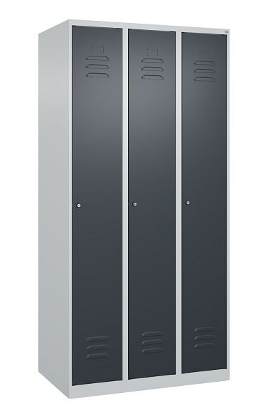 C+P Umkleidespind Classic PLUS mit Mitteltrennwand, 3 Abteile, 1850x900x500mm, 7035/7016, Zylinderschlösser, 080000-30F S10017