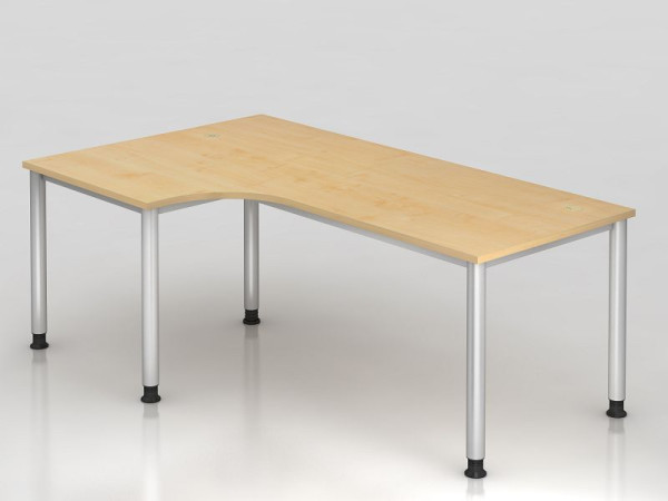Hammerbacher Winkeltisch 4 Fuß rund 200x120cm 90° Ahorn/Silber, Winkelform 90°, links oder rechts montierbar, VHS82/3/S
