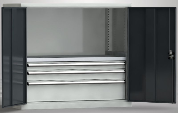 KLW Schwerlastschrank 1000x1108x656mm (HxBxT) mit abschließbaren Flügeltüren, 1 verzinkter höhenverstellbarer Fachboden, 7FW-PP1000TD-2023XPB