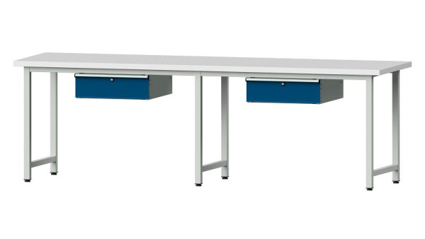 ANKE Werkbänke Arbeitstisch, Modell 193, 2800 x 800 x 890 mm, RAL 7035/5010, KSP 40 mm, 401.469