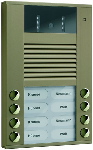TCS Video-Außenstation mit 130-Grad-Kamera Serie AVE mit 8 Klingeltasten (rechts-/linksbündig), AP bronze, AVE14083-0012