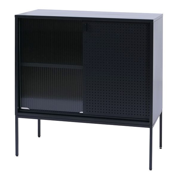 Mendler Kommode HWC-O90, Schrank Sideboard Highboard, Industrial Staufächer Schiebetüren Metall 85x80x45cm, schwarz, 139456