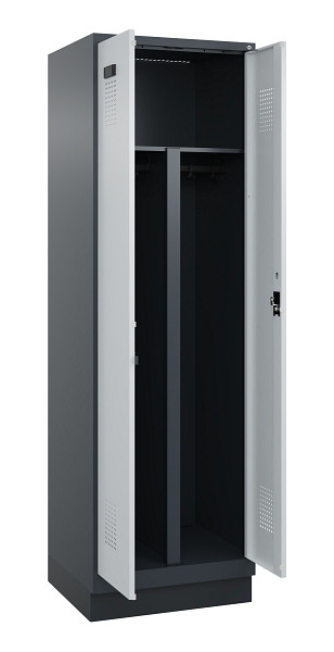 C+P PSA Schwarz-Weiß-Spind Evolo PLUS, mit Sockel, 2 Abteile, 1950x600x500mm, 7016, Frontfarbe RAL 7035 Lichtgrau, Zylinderschloss, 049022-20P S10044