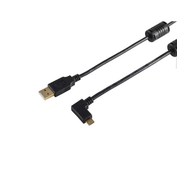 S-Conn USB Kabel 2.0, USB A Stecker auf USB Micro B Stecker 90° Winkel, rechts, 1m, 13-10001