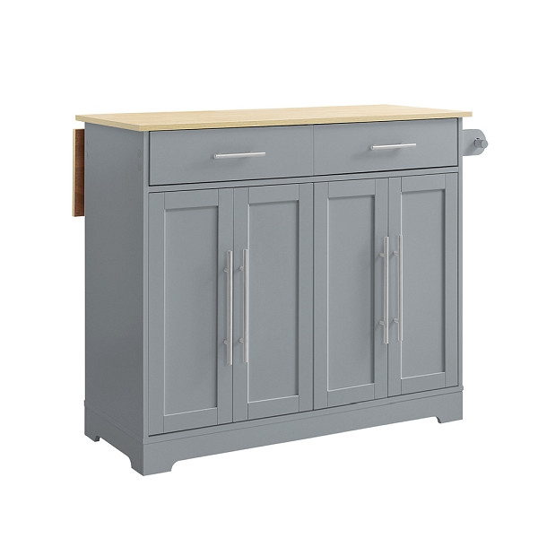 SoBuy Kücheninsel grau mit Klappfunktion, Küchenschrank mit 2 Schubladen, Aufbewahrungsschrank aus MDF, 107×69×91 cm, Tragkraft 98 kg, FKW129-HG