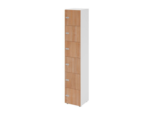 Hammerbacher Schließfachschrank schmal 6OH, 6 Türen, Korpus: weiß, Türen: Nussbaum, 40 x 40 x 215,6 cm (BxTxH), Zahlenschloss, V264L6/W/N/ZS