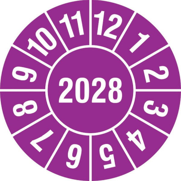 Stein HGS Prüfplaketten mit Jahresfarbe (1 Jahr), Ø 20 mm, violett, 2028, Jahreszahl 4-stell, 31.3665-28