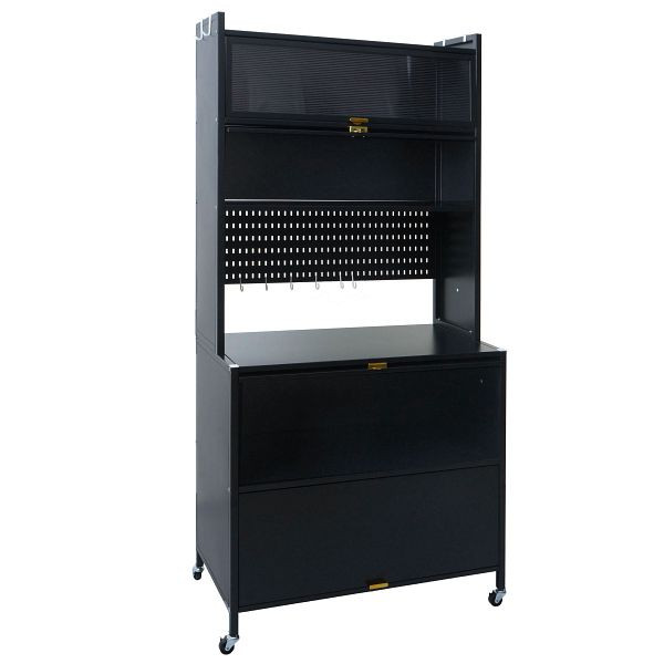 Mendler Küchenschrank HWC-O53, Küchenregal Schrank Arbeitsplatte Schrankfächer rollbar Metall 175x80x42cm, schwarz, 153478