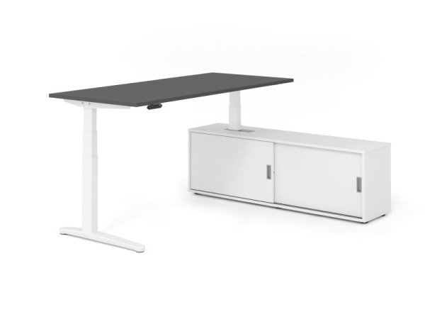 Hammerbacher Schreibtisch XBHM19, 180x80cm, Platte: Graphit, 25mm dick, C-Fuß Gestell Weiß, Höhe: 65 - 129 cm, Ahorn, SB/G/W/W/W, VXBHM19SB/G/W/W/W