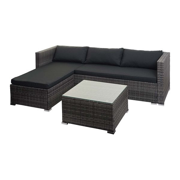 Mendler Poly-Rattan Garnitur HWC-F57, Balkon-/Garten-/Lounge-Set Sofa Sitzgruppe, grau, Kissen dunkelgrau ohne Deko-Kissen, 76133+76134