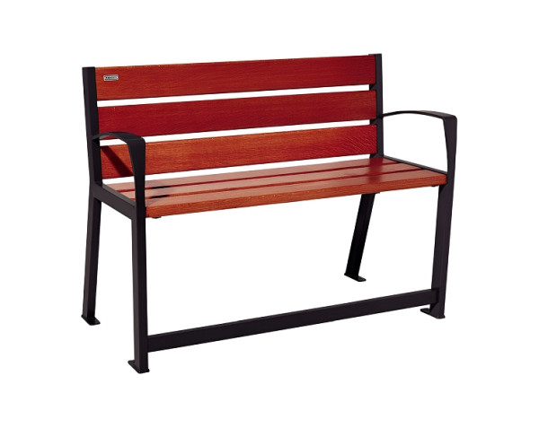 Procity Sitzbank Silaos Für Senioren 6 Holzlatten, Mit Armlehne, Holz & Stahl, 1200 mm, Mahagoni/RAL 9005, 209621.9005.ACAJ