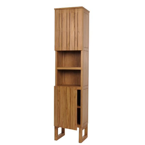 Mendler Teak-Hochschrank HWC-M72, Badschrank, 2 Türen 6 Fächer, hochwertiges B-Grade-Teak (Kernholz, 20-30 Jahre) 181x40x35cm, 104498