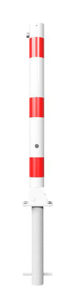 Schake Absperrpfosten Typ 476FUHB+1 umlegbar, Dreikantverschluss, Einbetonieren, Ø 76mm, feuerverzinkt, weiß mit roten Streifen, mit 1 Öse, 476FUHB+1