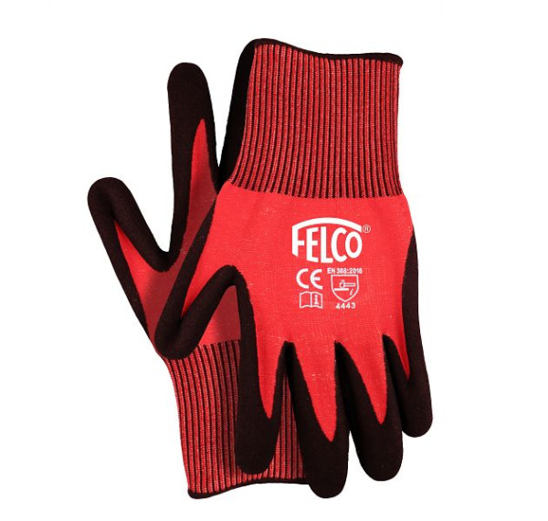 Felco 13 Gauge HPPE-Faser gestrickter Arbeitshandschuhe mit Nitrilbeschichtung, rot und schwarz, Größe L, VE: 1 Paar, FELCO 701L