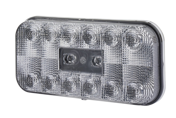 HELLA Heckleuchte, LED, 24V, Anbau/geschraubt, Lichtscheibenfarbe: rot/transparent, LED-Lichtfarbe: weiß, Rundstecker, links/rechts, 2VA 011 900-021