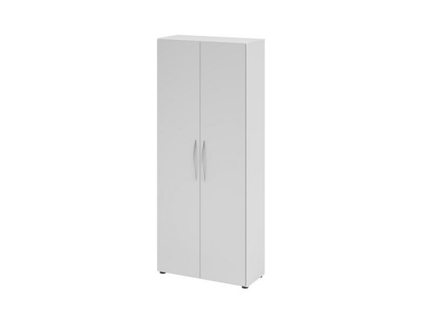 Hammerbacher Schrank 4100 BM, 5 OH, Farbe Korpus: Weiß / Farbe Front: Grau, 80 x 34,6 x 188 cm (BxTxH), Öffnungswinkel 110°, Bogengriff BM, V4100/W/5/BM