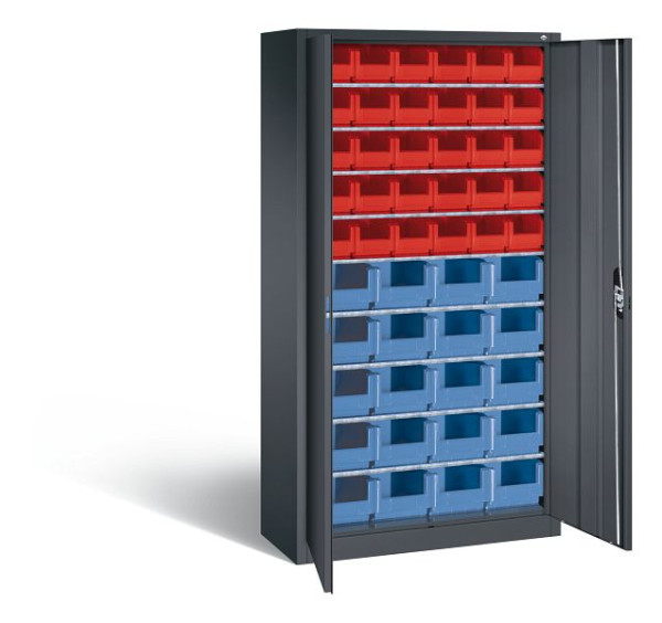 C+P Magazinschrank Serie 13, H1980xB1000xT420mm, Farbe: Schwarzgrau, Muldengriff, 133144-27 S10039