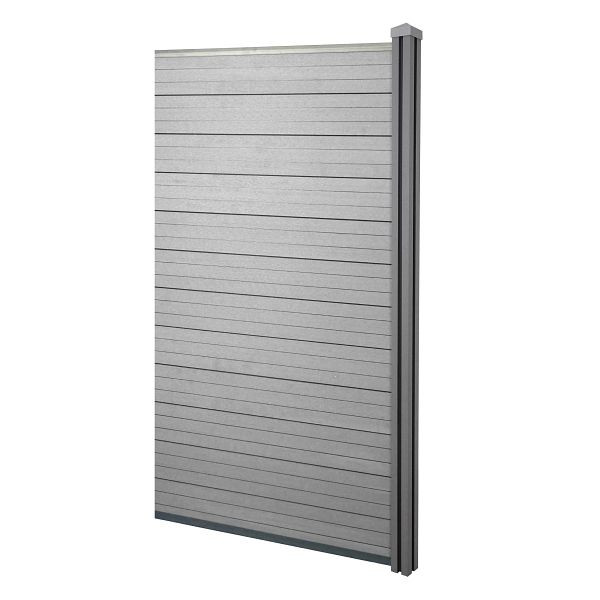 Mendler WPC-Sichtschutz Sarthe, Windschutz Zaun, WPC-Pfosten, Erweiterungselement schmal, 0,98m grau, 65028+65029