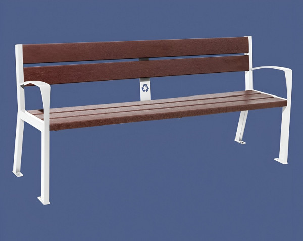 Procity Sitzbank Silaos® 5 Leisten, Mit Armlehne, Stahl & Recycling-Kunststoff, RAL 9010, 209514.9010