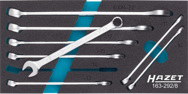 Hazet Ring-Maulschlüssel Satz, Außen-Doppel-Sechskant-Tractionsprofil, 10 - 22, Anzahl Werkzeuge: 8, 163-292/8